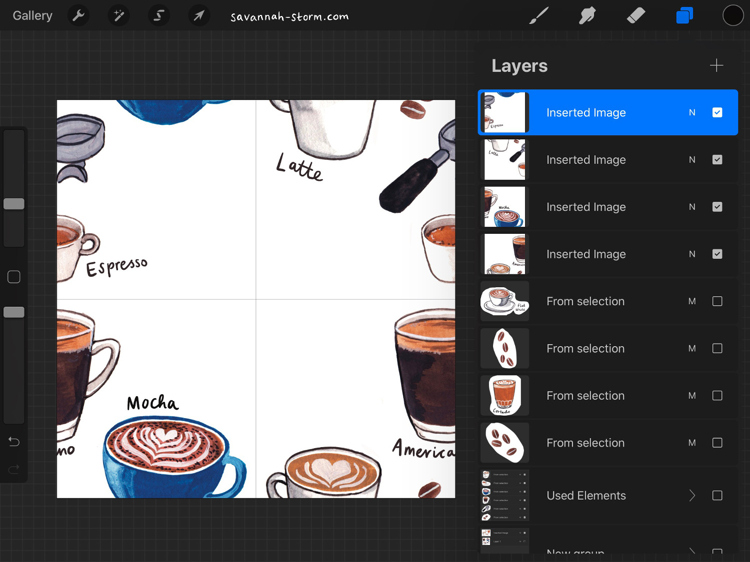 Screenshot of Procreate on the iPad, showing the process of creating an illustrated repeat pattern.