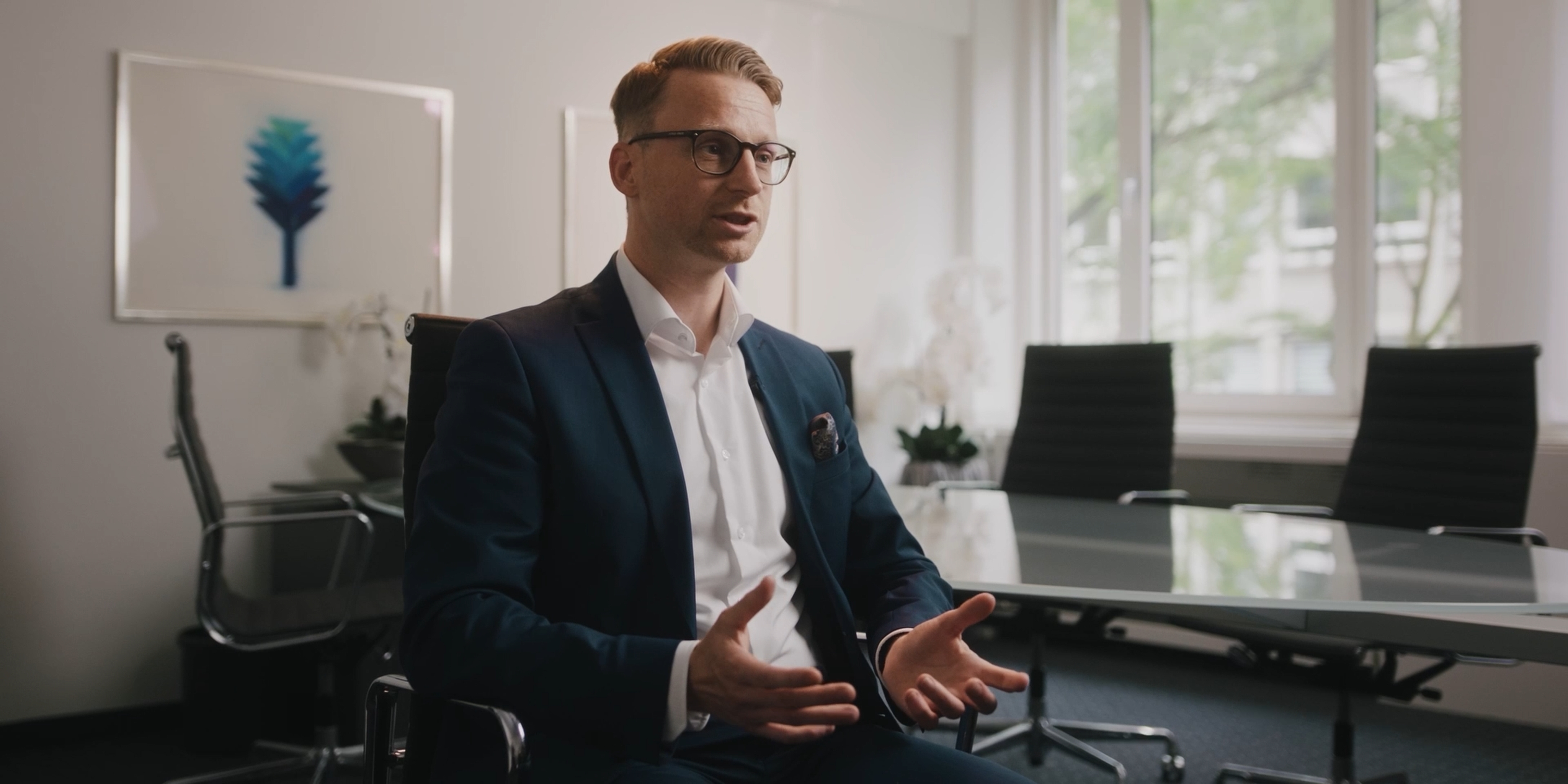 Interview with a man in a meeting room
